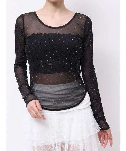 EATME（イートミー）の「ラインストーンシアーTOP（Tシャツ/カットソー・レディース・ベージュ/ブラック・FREE）」の22枚目の写真