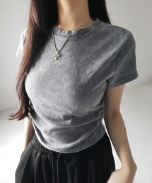 【 2color 】サイドギャザー半袖ヴィンテージTシャツ / side shirring short slleve vintage T-shirt