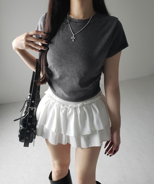 me+em select（ミームセレクト）の「【 ２color 】サイドギャザー半袖ヴィンテージTシャツ ／ side shirring short slleve vintage T-shirt　※※（Tシャツ/カットソー・レディース・グレー/ブラック・FREE）」の11枚目の写真