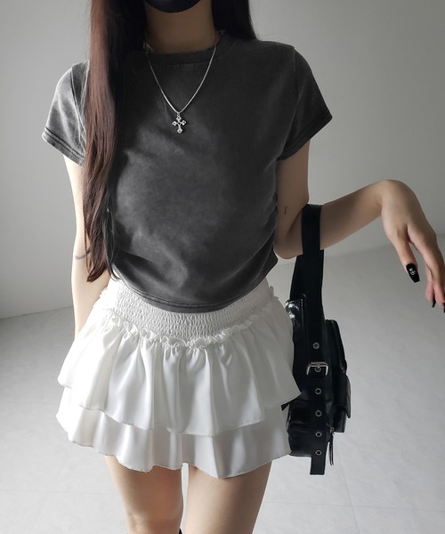 me+em select（ミームセレクト）の「【 ２color 】サイドギャザー半袖ヴィンテージTシャツ ／ side shirring short slleve vintage T-shirt　※※（Tシャツ/カットソー・レディース・グレー/ブラック・FREE）」の12枚目の写真