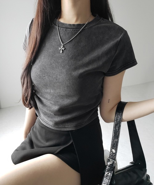 me+em select（ミームセレクト）の「【 ２color 】サイドギャザー半袖ヴィンテージTシャツ ／ side shirring short slleve vintage T-shirt　※※（Tシャツ/カットソー・レディース・グレー/ブラック・FREE）」の14枚目の写真