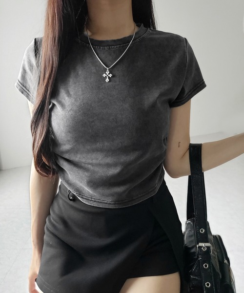 me+em select（ミームセレクト）の「【 ２color 】サイドギャザー半袖ヴィンテージTシャツ ／ side shirring short slleve vintage T-shirt　※※（Tシャツ/カットソー・レディース・グレー/ブラック・FREE）」の15枚目の写真