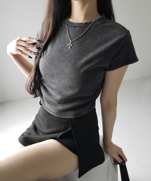 me+em select（ミームセレクト）の「【 ２color 】サイドギャザー半袖ヴィンテージTシャツ ／ side shirring short slleve vintage T-shirt　※※（Tシャツ/カットソー・レディース・グレー/ブラック・FREE）」の16枚目の写真