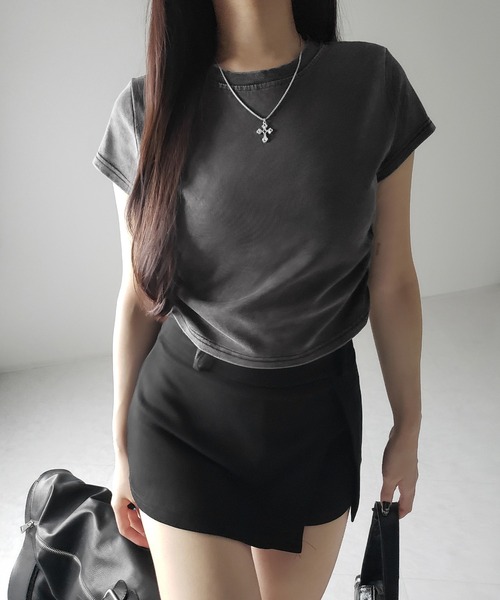 me+em select（ミームセレクト）の「【 ２color 】サイドギャザー半袖ヴィンテージTシャツ ／ side shirring short slleve vintage T-shirt　※※（Tシャツ/カットソー・レディース・グレー/ブラック・FREE）」の17枚目の写真