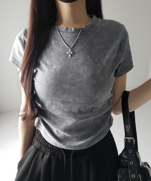 me+em select（ミームセレクト）の「【 ２color 】サイドギャザー半袖ヴィンテージTシャツ ／ side shirring short slleve vintage T-shirt　※※（Tシャツ/カットソー・レディース・グレー/ブラック・FREE）」の8枚目の写真