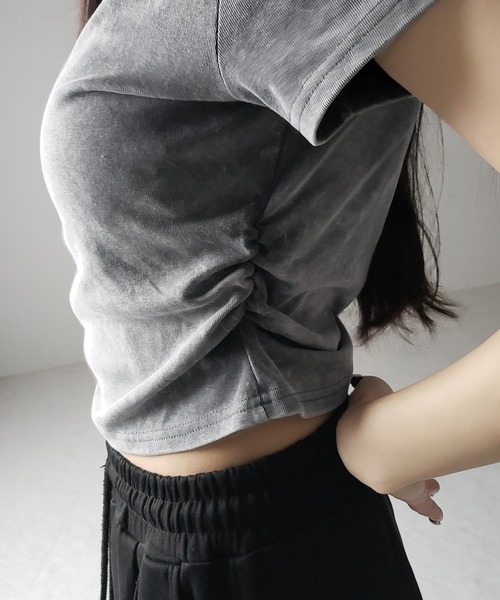 me+em select（ミームセレクト）の「【 ２color 】サイドギャザー半袖ヴィンテージTシャツ ／ side shirring short slleve vintage T-shirt　※※（Tシャツ/カットソー・レディース・グレー/ブラック・FREE）」の9枚目の写真