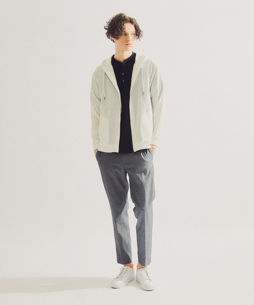 ABAHOUSE(アバハウス)の「ブロック柄メッシュ ダブル ジップパーカー / シアーストレッチ(パーカー・メンズ・ブラック/ネイビー/ホワイト・44/48/46)」の4枚目の写真