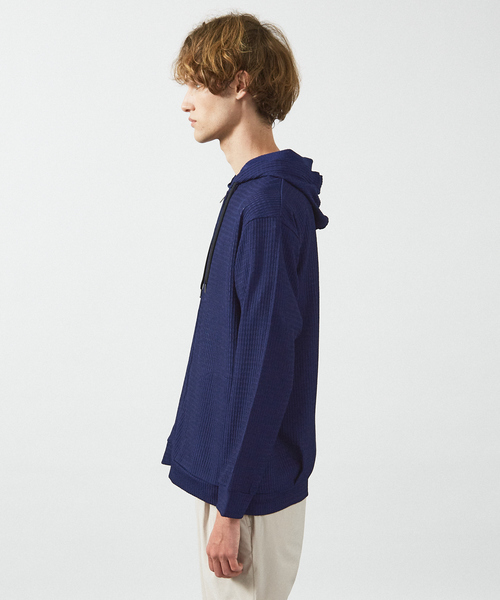 ABAHOUSE(アバハウス)の「ブロック柄メッシュ ダブル ジップパーカー / シアーストレッチ(パーカー・メンズ・ブラック/ネイビー/ホワイト・44/48/46)」の6枚目の写真