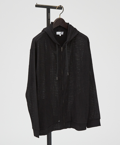 ABAHOUSE(アバハウス)の「ブロック柄メッシュ ダブル ジップパーカー / シアーストレッチ(パーカー・メンズ・ブラック/ネイビー/ホワイト・44/48/46)」の18枚目の写真