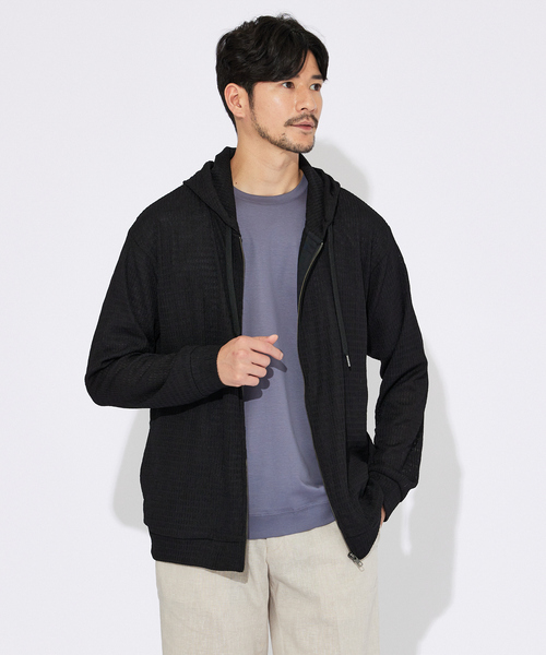 ABAHOUSE(アバハウス)の「ブロック柄メッシュ ダブル ジップパーカー / シアーストレッチ(パーカー・メンズ・ブラック/ネイビー/ホワイト・44/48/46)」の19枚目の写真