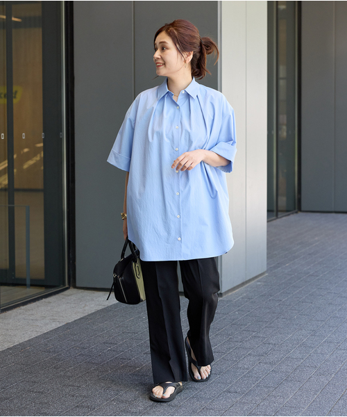 24SS JOURNAL STANDARD タイプライタービッグシャツ ネイビー 追加》【＆FUNCTION】【接触冷感/UVカット】タイプライター