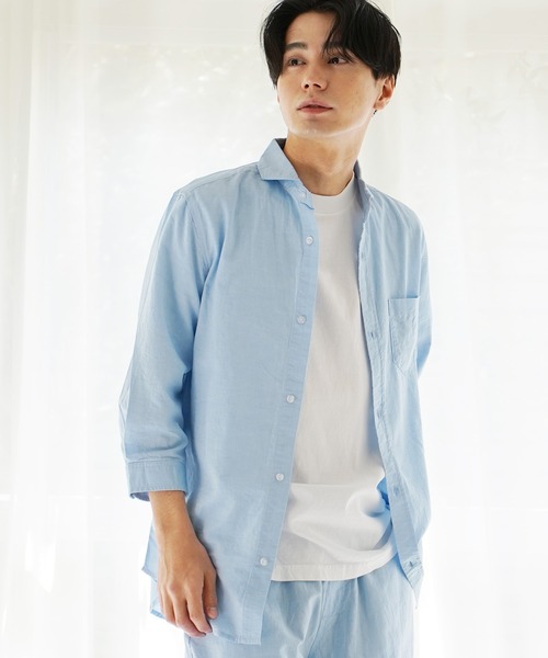 (Never) Acquiesce(ネバーアクイース)の「綿麻ホリゾンタルカラー7分袖シャツ(シャツ/ブラウス・メンズ・ネイビー/ブルー系その他/ホワイト/ホワイト系その他/ブラック/グレー系その他/ブルー系その他2/スモークピンク・MEDIUM/LARGE/X-LARGE)」の6枚目の写真