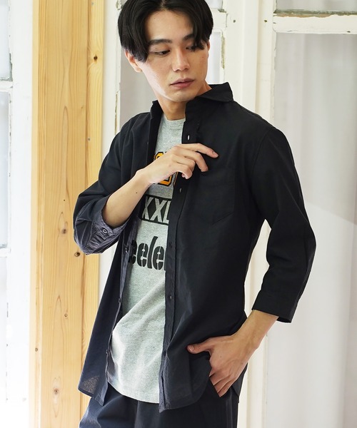 (Never) Acquiesce(ネバーアクイース)の「綿麻ホリゾンタルカラー7分袖シャツ(シャツ/ブラウス・メンズ・ネイビー/ブルー系その他/ホワイト/ホワイト系その他/ブラック/グレー系その他/ブルー系その他2/スモークピンク・MEDIUM/LARGE/X-LARGE)」の3枚目の写真