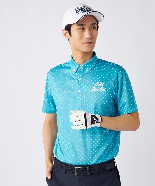 FILA GOLF(フィラゴルフ )の「【FILA GOLF:フィラゴルフ】ドット柄ポロシャツ ゴルフ おしゃれなギフトに最適!(シャツ/ブラウス・メンズ・ターコイズブルー/ネイビー/ブラック/ホワイト・LARGE/MEDIUM/X-LARGE)」の1枚目の写真