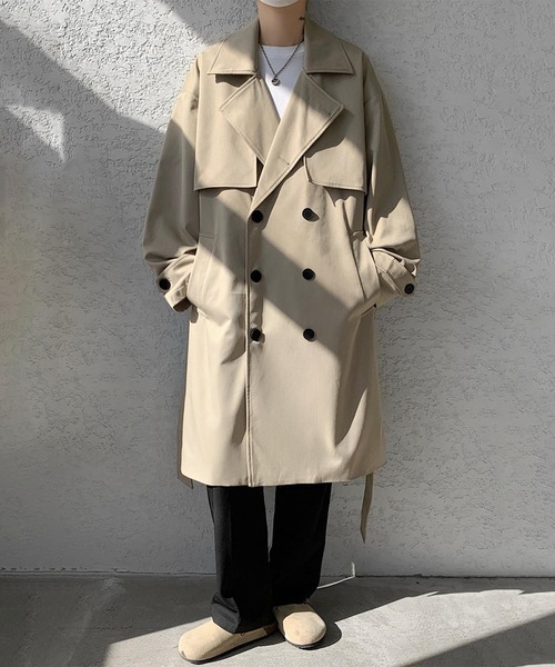 aimoha（アイモハ）の「クラシックダブルトレンチコート（トレンチコート・メンズ・ベージュ/ブラック・MEDIUM/LARGE）」の17枚目の写真