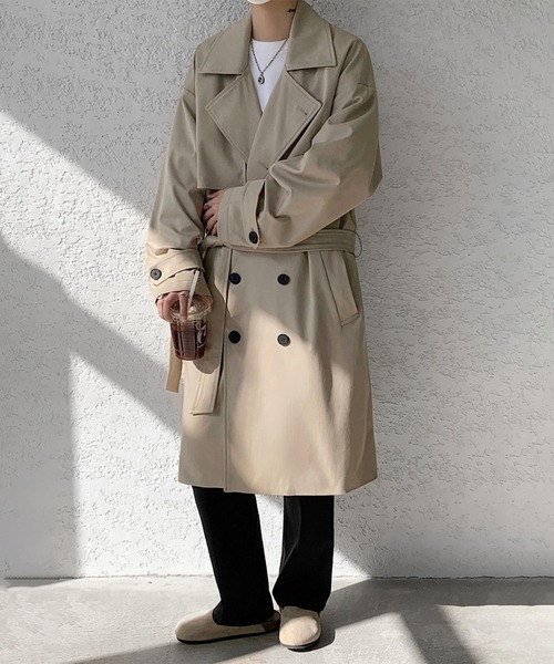aimoha（アイモハ）の「クラシックダブルトレンチコート（トレンチコート・メンズ・ベージュ/ブラック・MEDIUM/LARGE）」の13枚目の写真