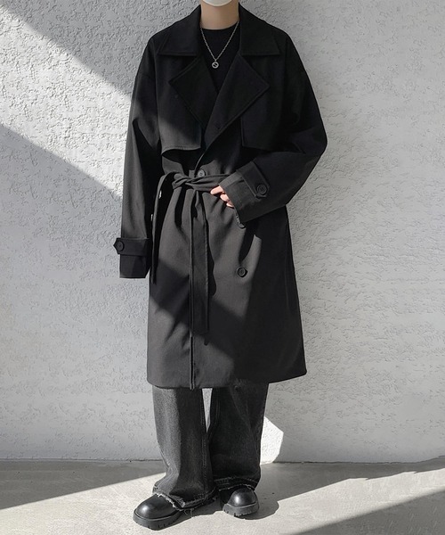 aimoha（アイモハ）の「クラシックダブルトレンチコート（トレンチコート・メンズ・ベージュ/ブラック・MEDIUM/LARGE）」の3枚目の写真