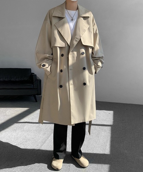 aimoha（アイモハ）の「クラシックダブルトレンチコート（トレンチコート・メンズ・ベージュ/ブラック・MEDIUM/LARGE）」の15枚目の写真