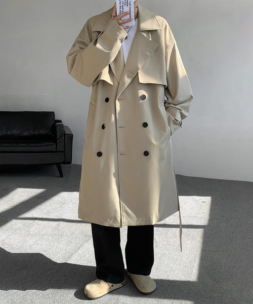 aimoha（アイモハ）の「クラシックダブルトレンチコート（トレンチコート・メンズ・ベージュ/ブラック・MEDIUM/LARGE）」の16枚目の写真