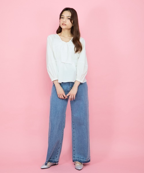 QUEENS COURT(クイーンズコート)の「紐ベルト付デニムワイドパンツ≪手洗い可能≫(デニムパンツ・レディース・ブルー・M)」の3枚目の写真