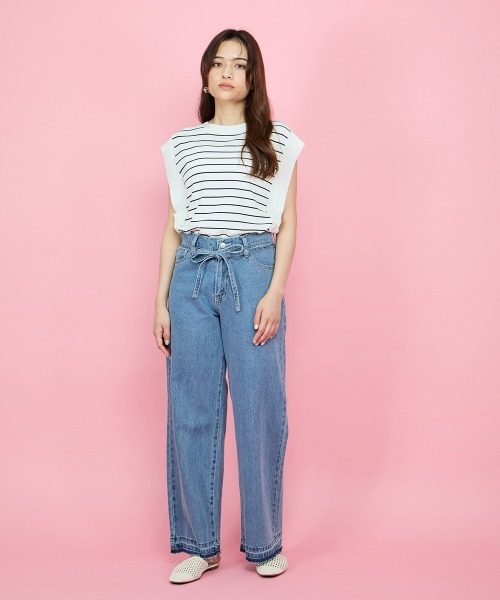 QUEENS COURT(クイーンズコート)の「紐ベルト付デニムワイドパンツ≪手洗い可能≫(デニムパンツ・レディース・ブルー・M)」の5枚目の写真