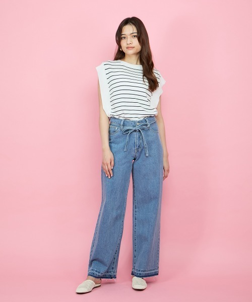 QUEENS COURT(クイーンズコート)の「紐ベルト付デニムワイドパンツ≪手洗い可能≫(デニムパンツ・レディース・ブルー・M)」の6枚目の写真