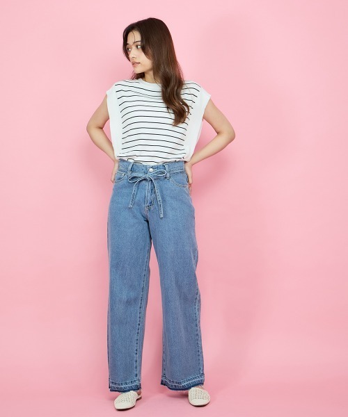 QUEENS COURT(クイーンズコート)の「紐ベルト付デニムワイドパンツ≪手洗い可能≫(デニムパンツ・レディース・ブルー・M)」の7枚目の写真