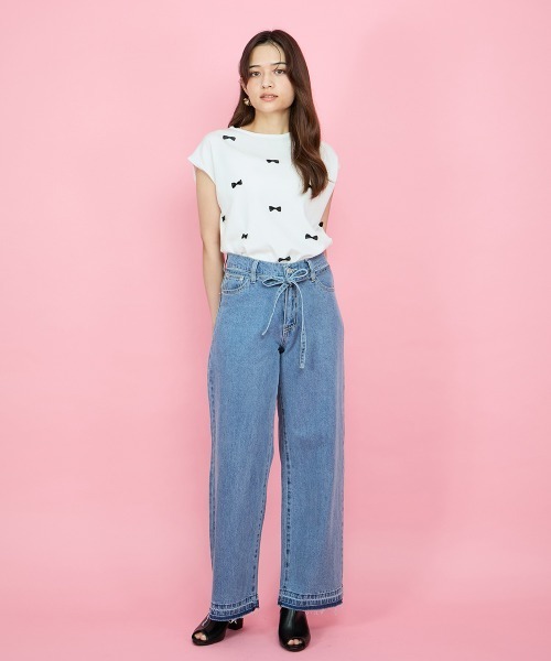 QUEENS COURT(クイーンズコート)の「紐ベルト付デニムワイドパンツ≪手洗い可能≫(デニムパンツ・レディース・ブルー・M)」の9枚目の写真
