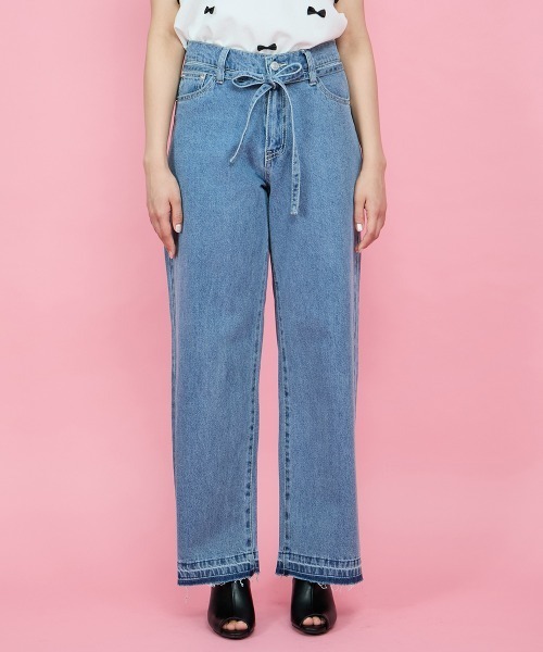QUEENS COURT(クイーンズコート)の「紐ベルト付デニムワイドパンツ≪手洗い可能≫(デニムパンツ・レディース・ブルー・M)」の22枚目の写真