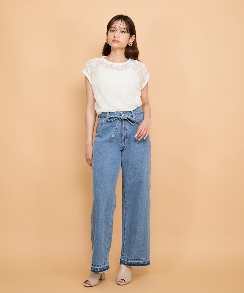 QUEENS COURT(クイーンズコート)の「紐ベルト付デニムワイドパンツ≪手洗い可能≫(デニムパンツ・レディース・ブルー・M)」の18枚目の写真