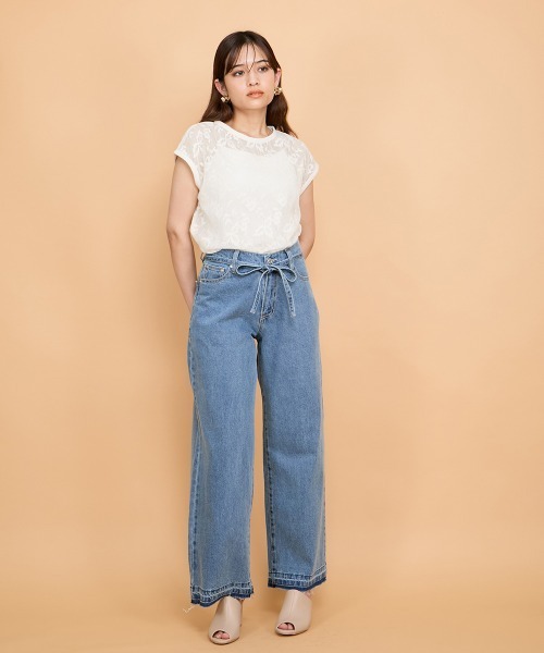 QUEENS COURT(クイーンズコート)の「紐ベルト付デニムワイドパンツ≪手洗い可能≫(デニムパンツ・レディース・ブルー・M)」の19枚目の写真