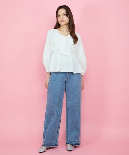 QUEENS COURT(クイーンズコート)の「紐ベルト付デニムワイドパンツ≪手洗い可能≫(デニムパンツ・レディース・ブルー・M)」の20枚目の写真