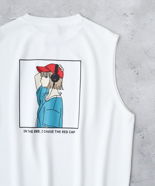 Red Cap Girl(レッドキャプガール)の「RED CAP GIRL ポンチバックプリントノースリーブ(タンクトップ・メンズ・ブルー/グリーン/ライトグレー/ピンク/ブラック/チャコールグレー/ホワイト・M/L)」の2枚目の写真
