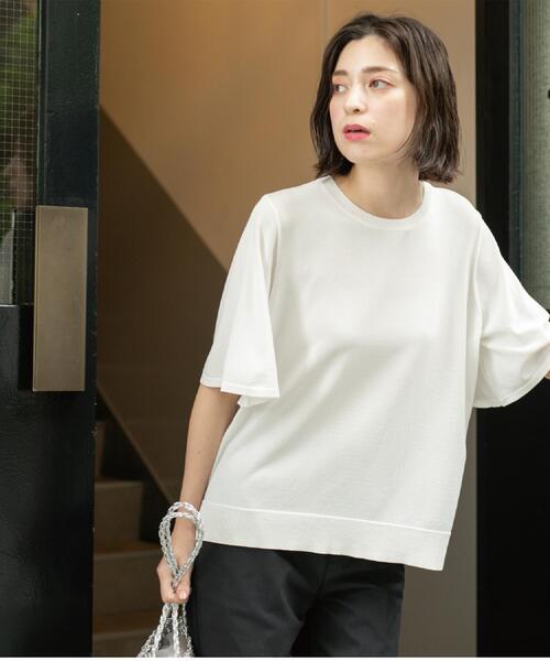 OPAQUE.CLIP（オペークドットクリップ）の「《6色展開/S-LLサイズ》フレアスリーブニット【UV/接触冷感/抗ピル/洗濯機洗い可】（ニット/セーター・レディース・ブラック/ホワイト/ブラウン系その他/ブルー系その他/イエロー/ライトグレー・36/38/40/42）」の19枚目の写真