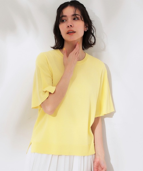 OPAQUE.CLIP（オペークドットクリップ）の「《6色展開/S-LLサイズ》フレアスリーブニット【UV/接触冷感/抗ピル/洗濯機洗い可】（ニット/セーター・レディース・ブラック/ホワイト/ブラウン系その他/ブルー系その他/イエロー/ライトグレー・36/38/40/42）」の9枚目の写真