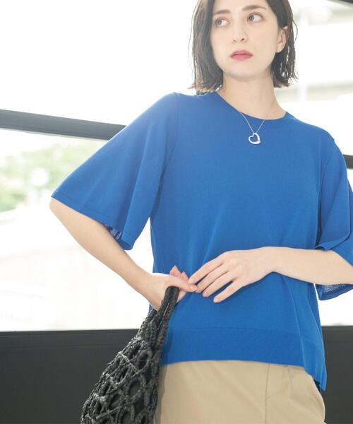 OPAQUE.CLIP（オペークドットクリップ）の「《6色展開/S-LLサイズ》フレアスリーブニット【UV/接触冷感/抗ピル/洗濯機洗い可】（ニット/セーター・レディース・ブラック/ホワイト/ブラウン系その他/ブルー系その他/イエロー/ライトグレー・36/38/40/42）」の8枚目の写真