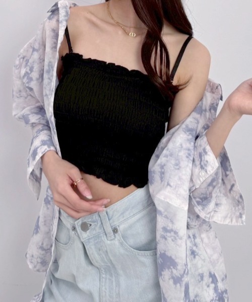 Teem Store（チームストア）の「【カップ付き】シャーリングキャミソールブラトップ　チューブトップ（キャミソール・レディース・ホワイト/イエロー/ワイン/グレー/ブラック/カーキ・F）」の2枚目の写真