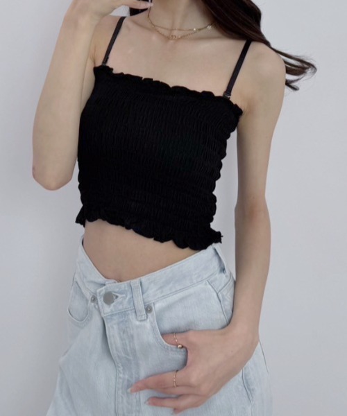 Teem Store（チームストア）の「【カップ付き】シャーリングキャミソールブラトップ　チューブトップ（キャミソール・レディース・ホワイト/イエロー/ワイン/グレー/ブラック/カーキ・F）」の19枚目の写真