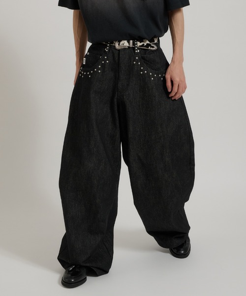 Perushu シルバースタッズリジットデニム L セール】SILVER STUDDED RIGID DENIM/シルバースタッズリジットデニム