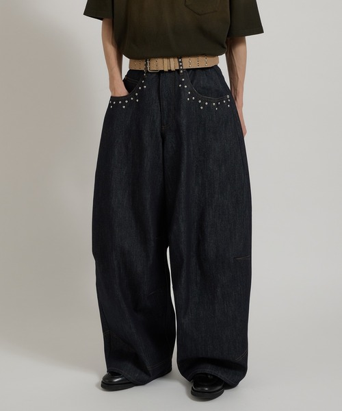 Perushu (ペルーシュ)スタッズ付きブラックデニムリジットデニム SILVER STUDDED RIGID DENIM/シルバースタッズリジットデニム