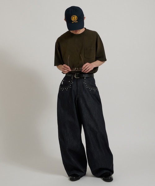 Perushu シルバースタッズリジットデニム L セール】SILVER STUDDED RIGID DENIM/シルバースタッズリジット