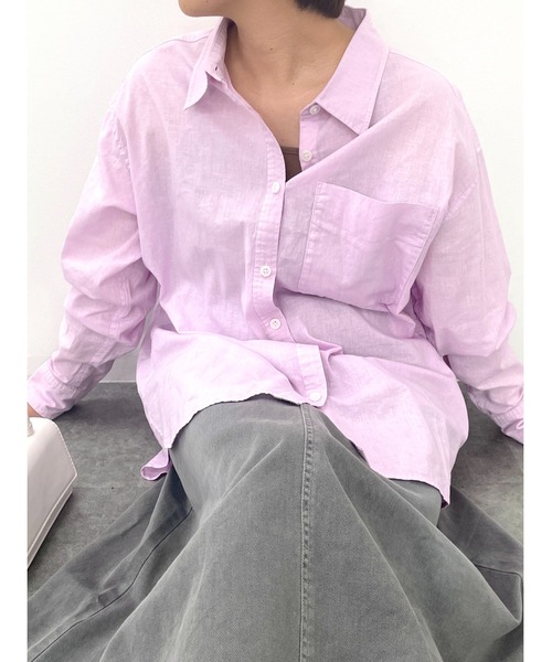 NAUL(ナウル)の「コットンリネンシアーシャツ / リネン リネンシャツ シアー シアーシャツ オーバーサイズ コットンリネン シャツ 長袖 春服 夏服 きれいめ カジュアル(シャツ/ブラウス・レディース・パープル/ミント/イエロー・FREE)」の3枚目の写真