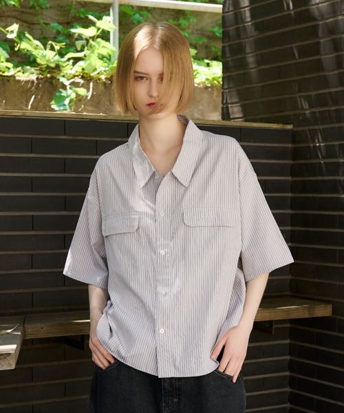 Regen Glanz(レーゲングランツ)の「striped pocket half sleeve shirt/ストライプポケットハーフスリーブシャツ(シャツ/ブラウス・メンズ・ライトホワイト/ベージュ/ネイビー・MEDIUM/LARGE)」の3枚目の写真