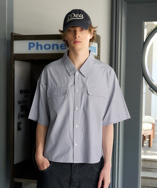 Regen Glanz(レーゲングランツ)の「striped pocket half sleeve shirt/ストライプポケットハーフスリーブシャツ(シャツ/ブラウス・メンズ・ライトホワイト/ベージュ/ネイビー・MEDIUM/LARGE)」の1枚目の写真