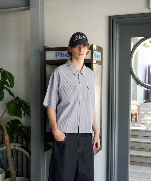 Regen Glanz(レーゲングランツ)の「striped pocket half sleeve shirt/ストライプポケットハーフスリーブシャツ(シャツ/ブラウス・メンズ・ライトホワイト/ベージュ/ネイビー・MEDIUM/LARGE)」の4枚目の写真