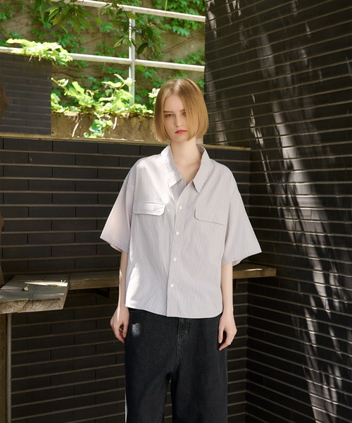 Regen Glanz(レーゲングランツ)の「striped pocket half sleeve shirt/ストライプポケットハーフスリーブシャツ(シャツ/ブラウス・メンズ・ライトホワイト/ベージュ/ネイビー・MEDIUM/LARGE)」の18枚目の写真