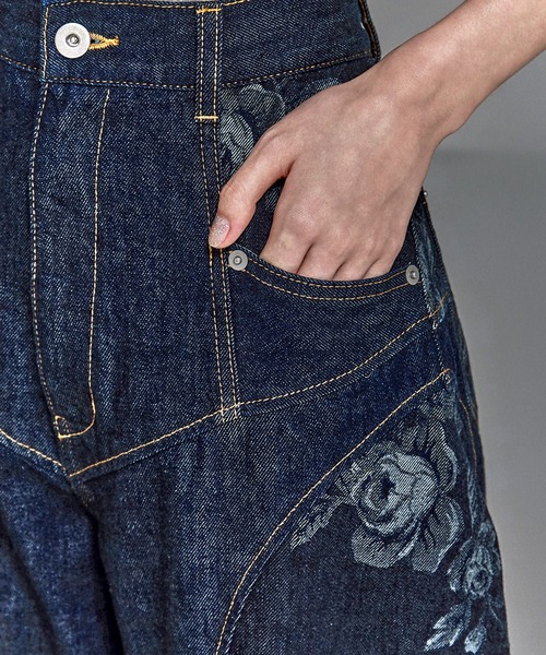 fetico 別注rose denim pants サイズ1 ブルー FETICO/フェティコ】《STUDIOUS別注》 ROSE DENIM PANTS（デニム