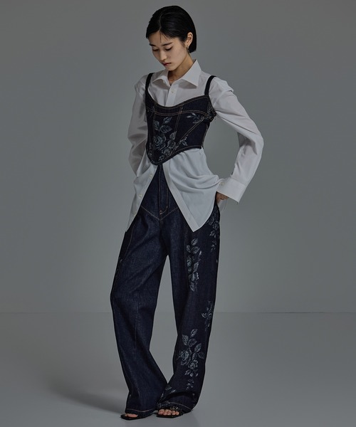 fetico 別注rose denim pants サイズ2 ブラック FETICO/フェティコ】《STUDIOUS別注》 ROSE DENIM PANTS（デニム
