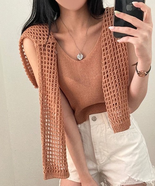 ROOPTOKYO(ループトウキョウ)の「cropped mesh tops/クロップド丈メッシュトップス タンクトップセット 秋物 秋服 2026年秋冬(Tシャツ/カットソー・レディース・アイボリー/ライトベージュ/ブラック/ライトピンク/ライトグレー・FREE)」の1枚目の写真