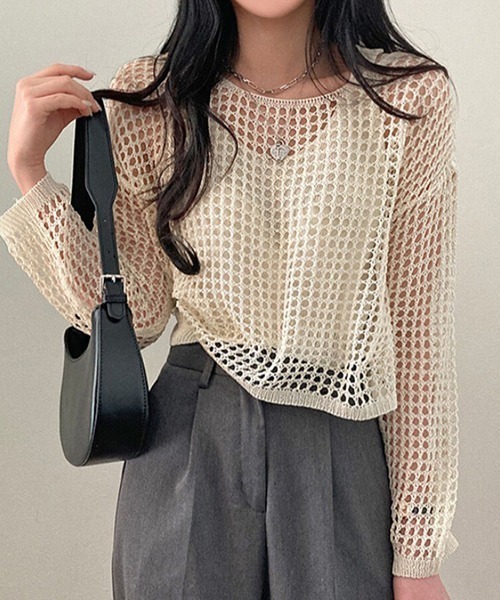 ROOPTOKYO(ループトウキョウ)の「cropped mesh tops/クロップド丈メッシュトップス タンクトップセット 秋物 秋服 2026年秋冬(Tシャツ/カットソー・レディース・アイボリー/ライトベージュ/ブラック/ライトピンク/ライトグレー・FREE)」の5枚目の写真